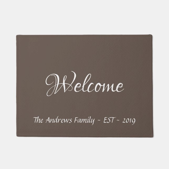 Modern Calligraphy Personalised Brown Doormat (Front)