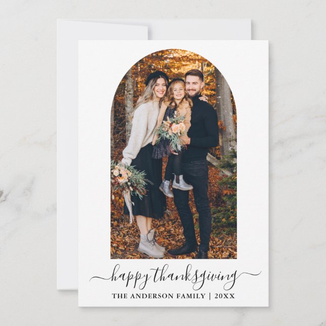 Modern Calligraphy Photo Arch Thanksgiving Holiday Card (Front)