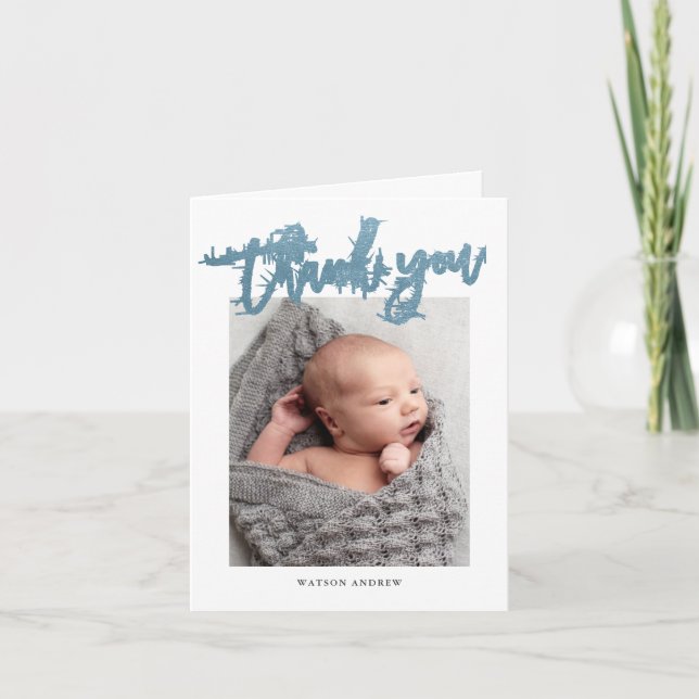 Modern Calligraphy Photo Baby Thank You Card (Front)