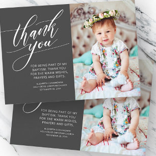 Modern Calligraphy Photo Baptism Thank You Card