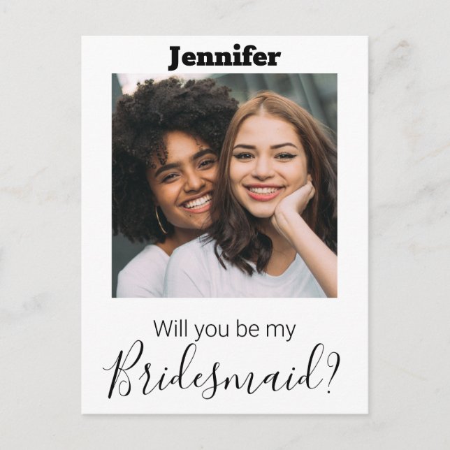  modern calligraphy photo bridesmaid invitation  (Front)