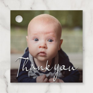 Modern Calligraphy Photo Christening Thank You Favour Tags