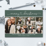 Modern Calligraphy Photo Collage Green Christmas Card<br><div class="desc">Simple,  beautiful & trendy Merry Christmas postcard design with photo collage.</div>
