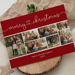 Modern Calligraphy Photo Collage Merry Christmas Postcard