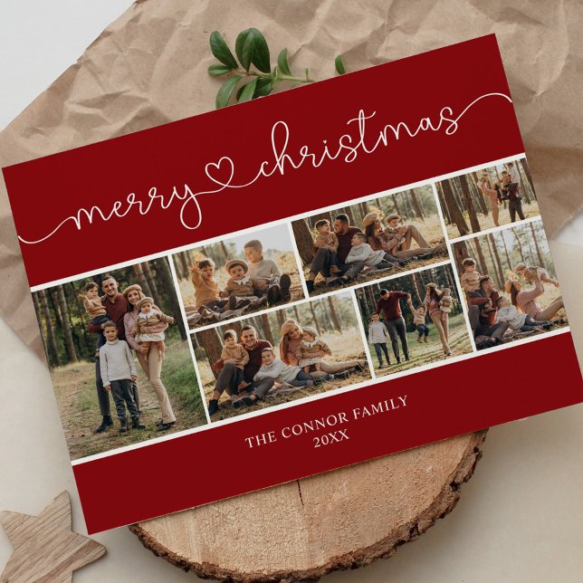 Modern Calligraphy Photo Collage Merry Christmas Postcard (Creator Uploaded)