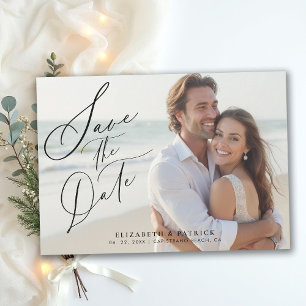 Modern Calligraphy Photo Elegant Simple Wedding Save The Date