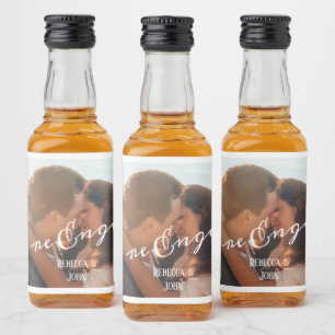 Modern Calligraphy Photo Engagement Liquor Bottle Label