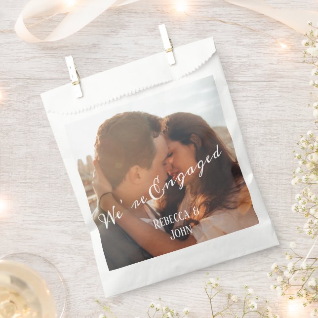 Modern Calligraphy Photo Engagement Party  Favour Bags (Clipped)