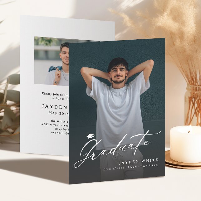 Modern Calligraphy Photo Graduation Announcement (Modern Calligraphy Photo Graduation Announcement)
