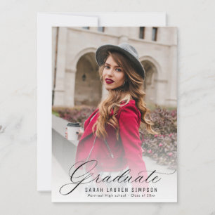 Modern calligraphy photo graduation announcement