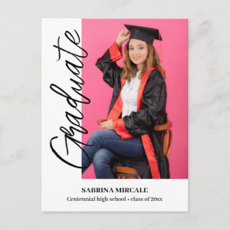 Modern Calligraphy Photo Graduation Invitation Postcard