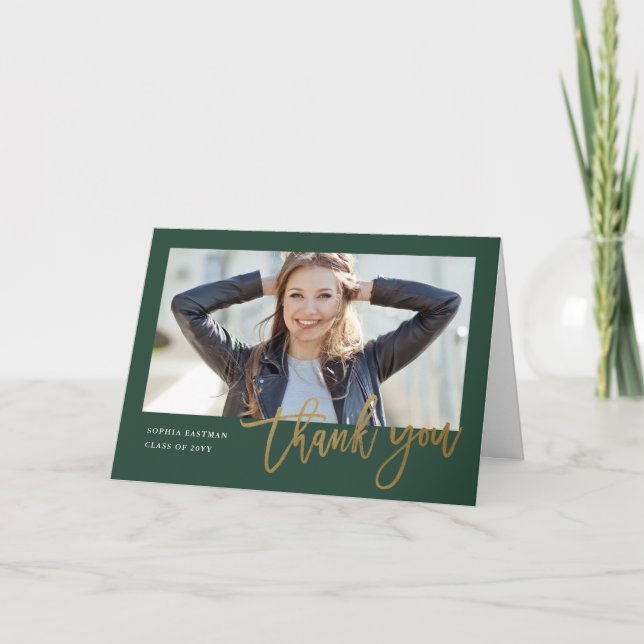 Modern Calligraphy photo graduation Thank You Card (Front)