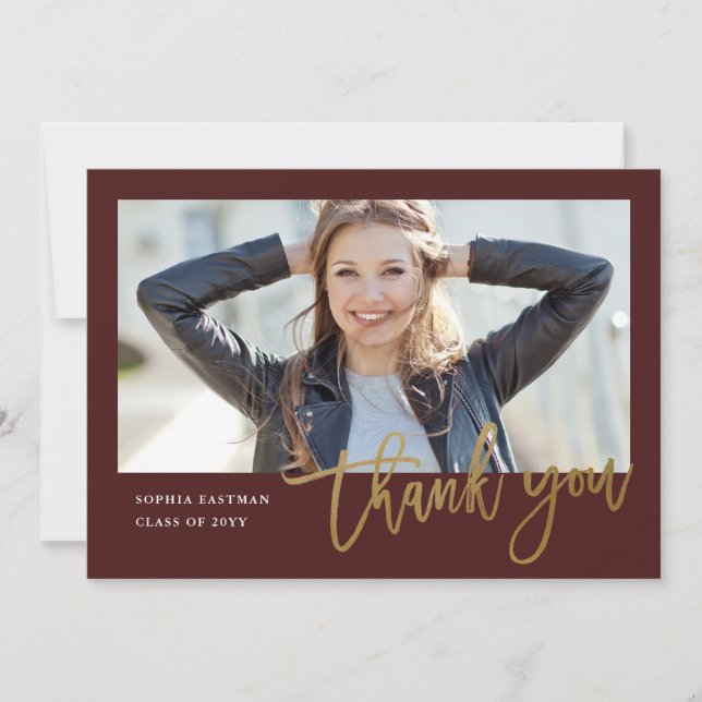 Modern Calligraphy Photo Graduation Thank You Card (Front)
