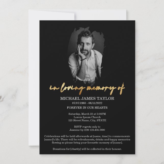 Modern Calligraphy Photo In Loving Memory Funeral  Invitation (Front)