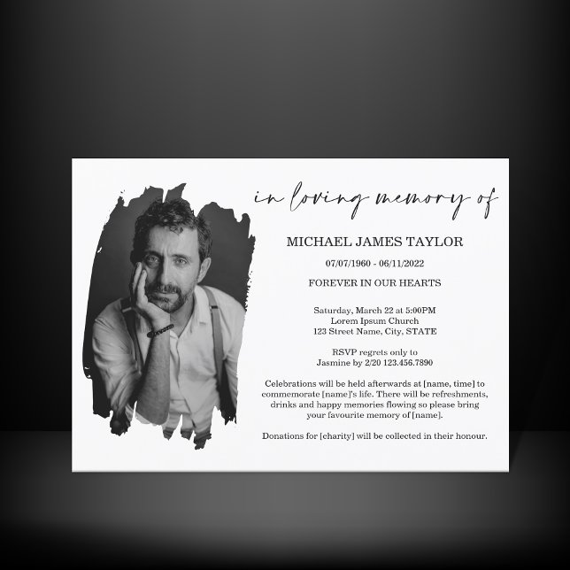 Modern Calligraphy Photo In Loving Memory Funeral  Invitation (Creator Uploaded)