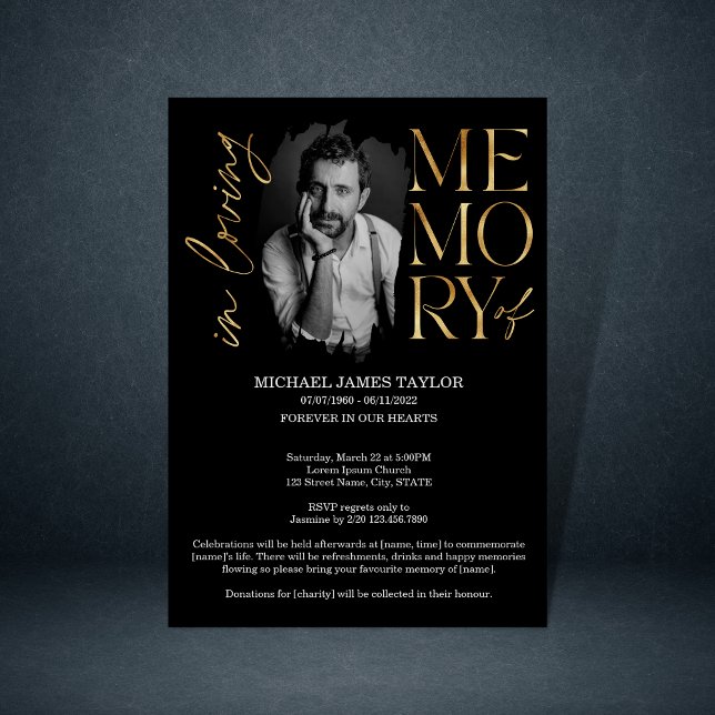 Modern Calligraphy Photo In Loving Memory Funeral  Invitation (Creator Uploaded)