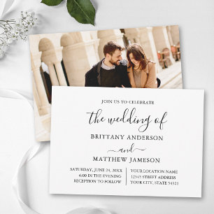 Modern Calligraphy Photo Minimalist Wedding Invitation