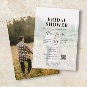 Modern Calligraphy Photo QR Code Bridal Shower Invitation