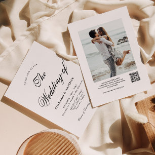 Modern Calligraphy Photo QR Code Wedding Invitation