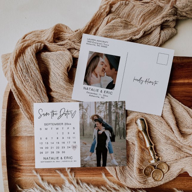 Modern Calligraphy Photo Save The Date  Postcard (Creator Uploaded)