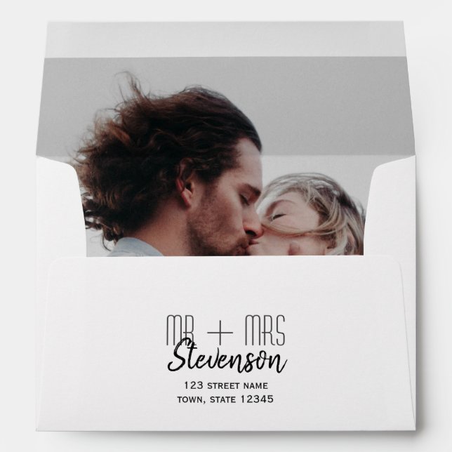 Modern Calligraphy Photo Wedding Envelope (Back (Bottom))