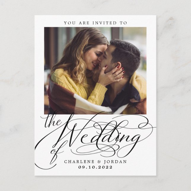 Modern Calligraphy Photo Wedding Invitation Postcard (Front)