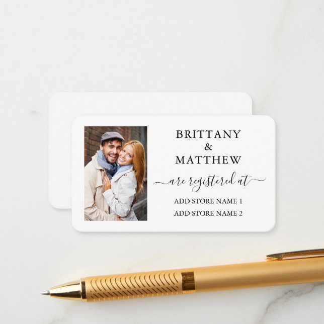Modern Calligraphy Photo Wedding Registry Enclosure Card (Front/Back In Situ)