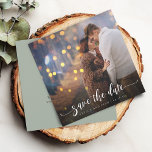 Modern Calligraphy Photo Wedding Save The Date<br><div class="desc">Modern calligraphy with swish tail and your favourite photo wedding announcement save the date.</div>