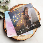 Modern Calligraphy Photo Wedding Save The Date<br><div class="desc">Modern calligraphy with swish tail and your favourite photo wedding announcement save the date.</div>