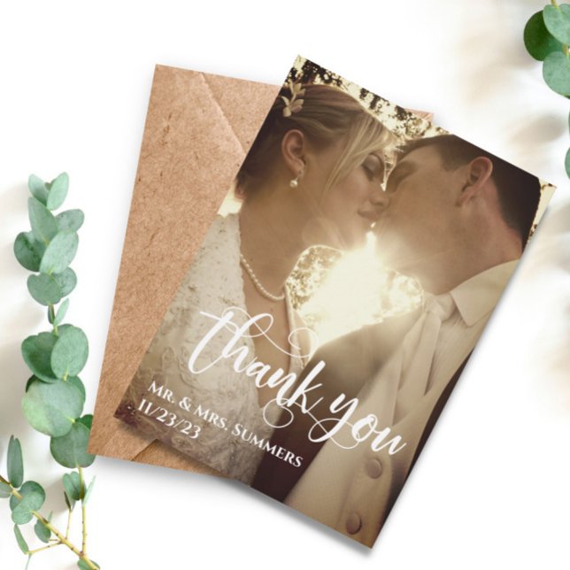 Modern Calligraphy Photo Wedding Thank You Budget Card (Creator Uploaded)