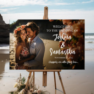 Modern calligraphy photo wedding welcome poster