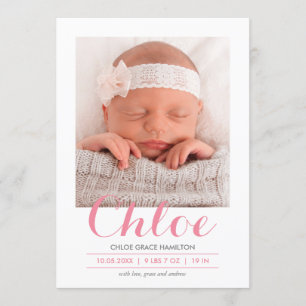 Modern Calligraphy Pink   Birth Announcement