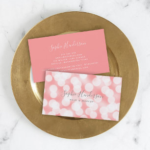 Modern Calligraphy Pink Champagne Bokeh Lights Business Card