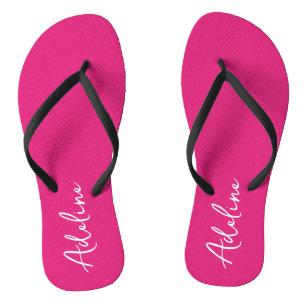 Modern Calligraphy Pink Custom Name Jandals