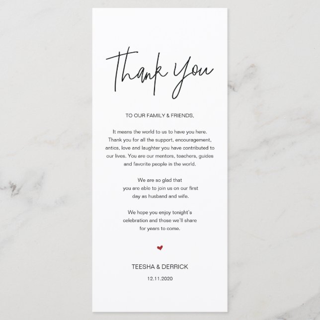 Modern calligraphy Place Setting Thank You Card (Front)
