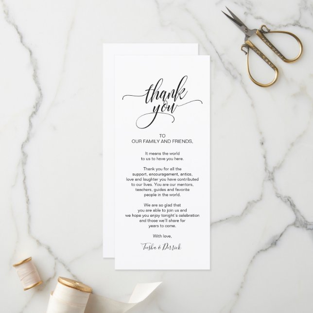 Modern Calligraphy, Place Setting Thank you Programme (Front/Back In Situ)