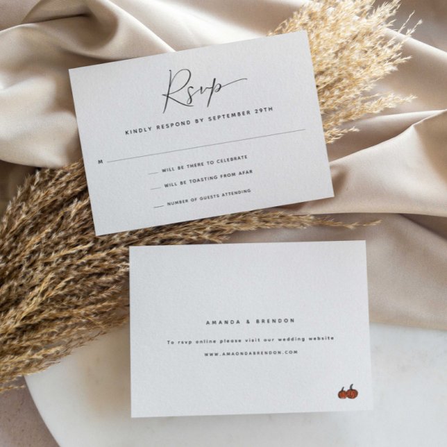 Modern Calligraphy Pumpkins Wedding RSVP Card (Creator Uploaded)