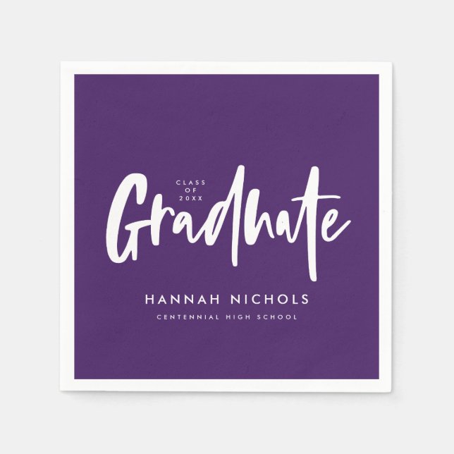 Modern Calligraphy Purple Graduation Party Napkin (Front)