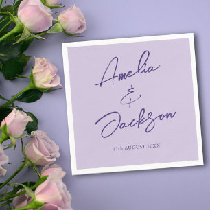 Modern Calligraphy Purple Lilac Wedding  Napkin