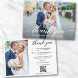 Modern Calligraphy QR Code 2 Photo Wedding  Thank You Card<br><div class="desc">Modern Elegant Calligraphy Script Wedding Bride and Groom 2 Photo Thank You Card with Your QR Scan Code. Add your wedding website or social media web address so your guests can view more of your wedding photos or wedding photo album online.</div>