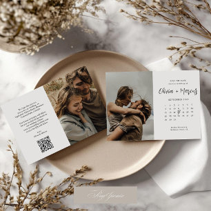 Modern Calligraphy QR Code Calendar Wedding Photo Save The Date