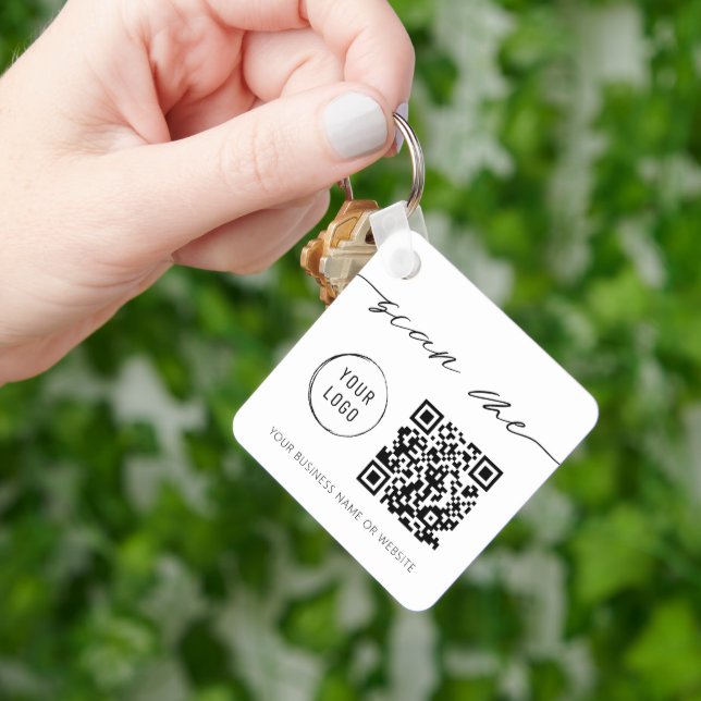 Modern Calligraphy QR Code Logo White Key Ring (Hand)