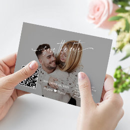 Modern Calligraphy QR Code Photo Wedding Save The Date
