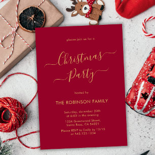 Modern Calligraphy Red Holiday Christmas Party Invitation