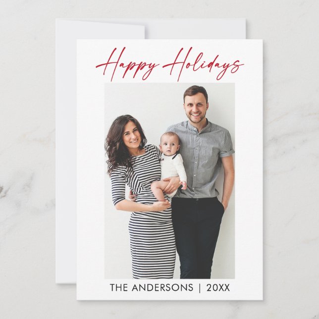 Modern Calligraphy Red Ink Script Photo Holiday Card (Front)