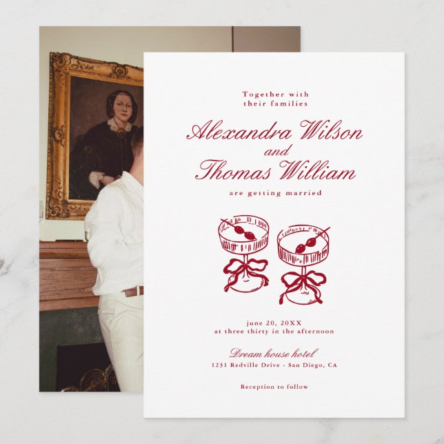 Modern Calligraphy Red Wedding Invitation (Front/Back)