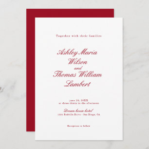 Modern Calligraphy Red Wedding Invitation