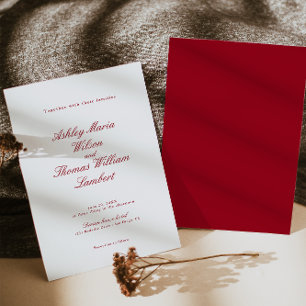 Modern Calligraphy Red Wedding Invitation