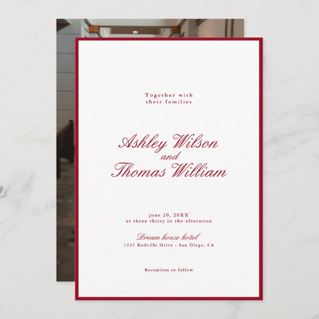 Modern Calligraphy Red Wedding Invitation (Front/Back)