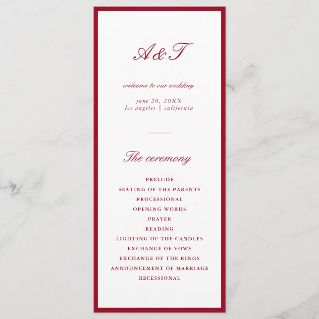 Modern Calligraphy Red Wedding Programme (Front)